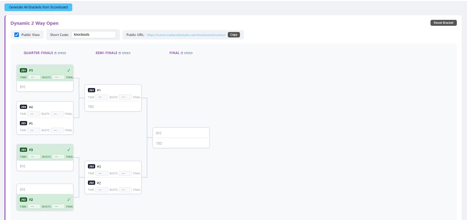 Auto-seeded knockout bracket