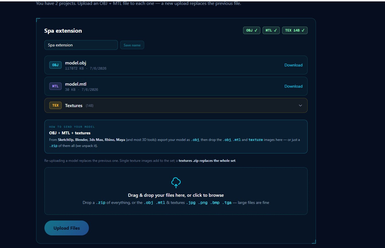 Drag-and-drop 3D model upload in the SiteVisionAR portal